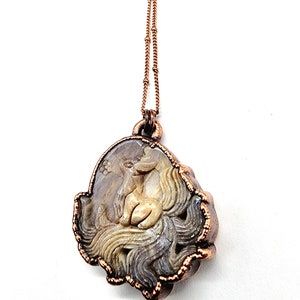 Carved Sunstone Moonstone Nine Tail Fox Necklace // Electroformed ...