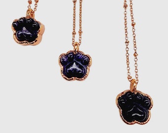 Amethyst Paw Print Necklace // Electroformed Jewelry // Soldered Copper Chain