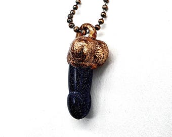 Blue Goldstone Penis Necklace // Electroformed Jewelry // Copper Ball Chain