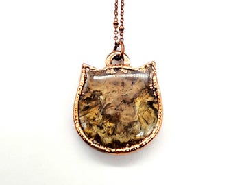 Fossilized Palm Root Cat Necklace // Electroformed Jewelry // Soldered Copper Chain // Natural Stone, Metaphysical Jewelry