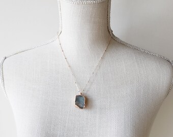 Raw Blue Topaz Necklace // Electroformed Jewelry // Soldered Rose Gold Plated Chain // Birthstone Crystal Necklace