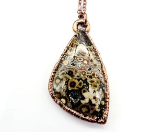 Ocean Jasper Necklace // Electroformed Jewelry // Soldered Copper Chain