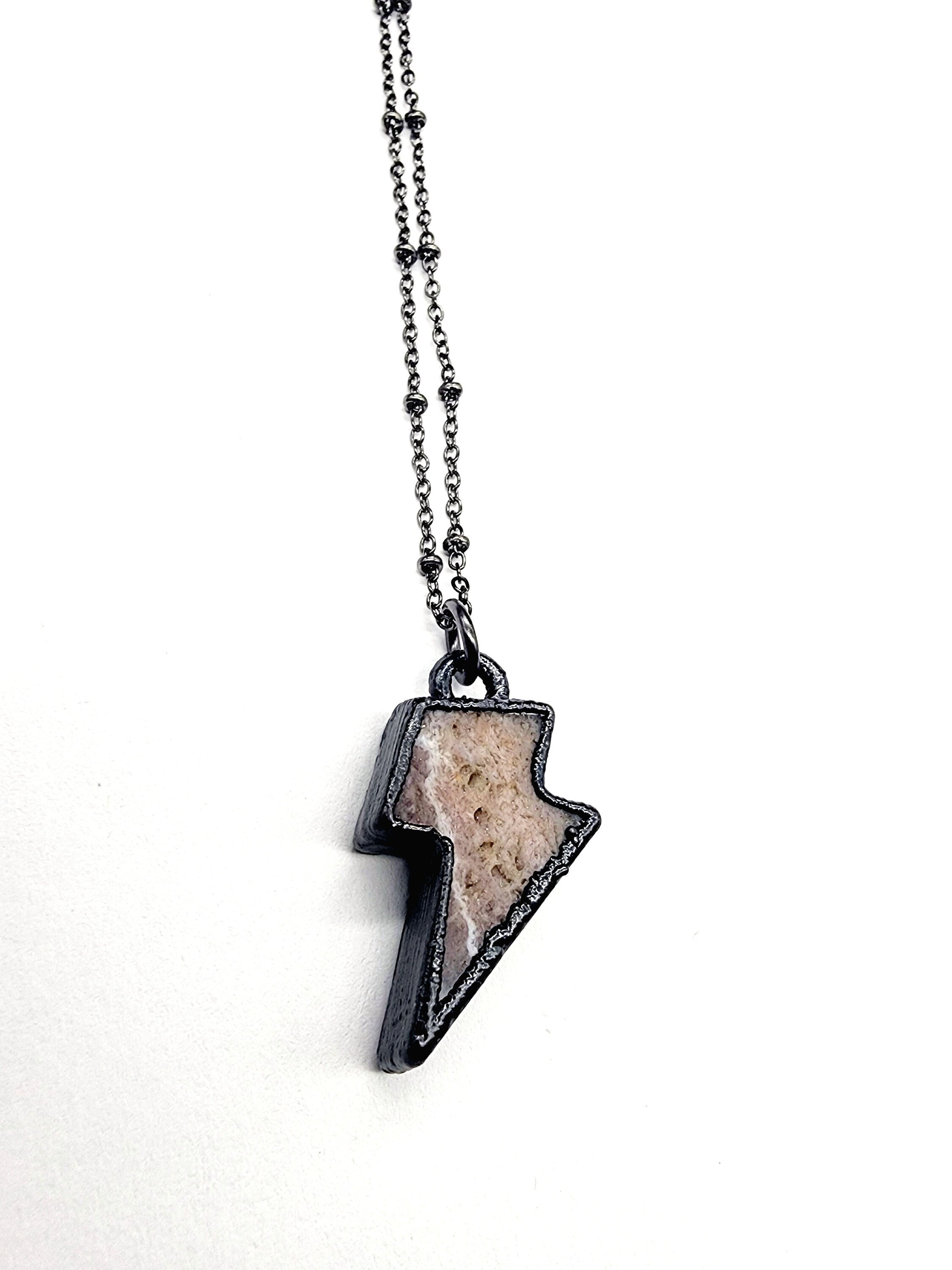 Pink Amethyst Lightning Bolt Necklace // Electroformed Jewelry