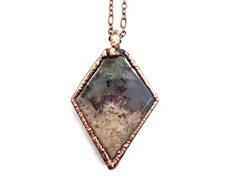 Moss Agate Necklace // Electroformed Jewelry // Soldered Copper Chain // Metaphysical Jewelry