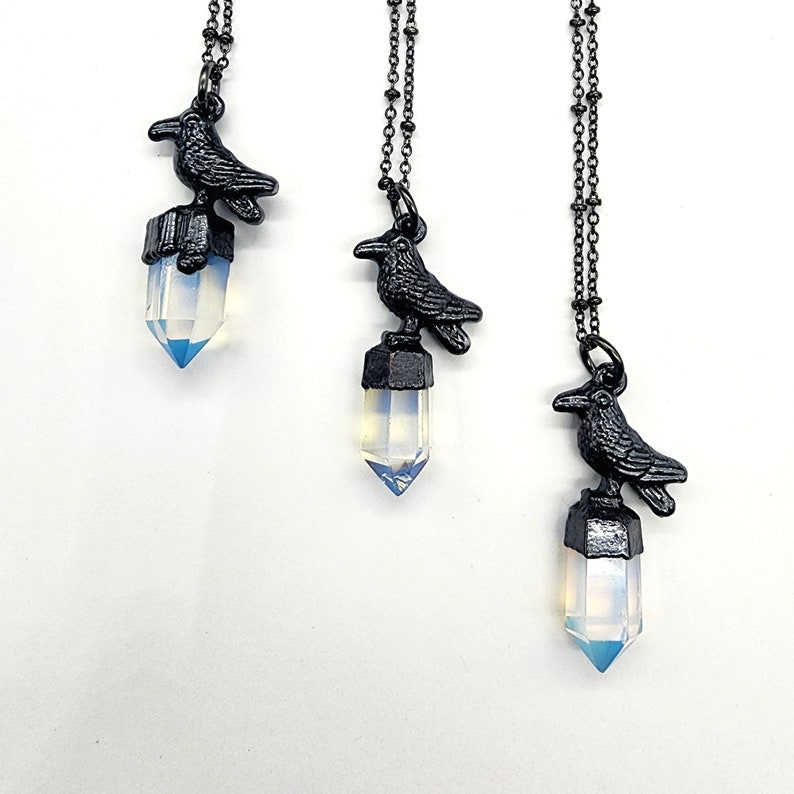 Opalite Point Crow Necklace // Electroformed Jewelry // Soldered ...