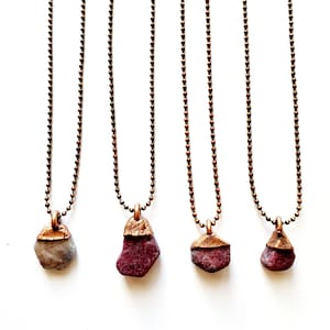 Raw Ruby Necklace // Electroformed Jewelry // Antique Copper Ball Chain // Natural Stone Jewelry