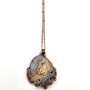 Carved Sunstone Moonstone Nine Tail Fox Necklace // Electroformed ...