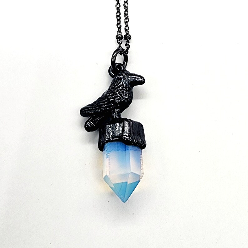 Opalite Point Crow Necklace // Electroformed Jewelry // Soldered ...