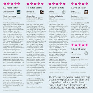 Anti-chafing underwear customer reviews highlighting comfort, fit, and style. Real-life testimonials from women who loved this product under its former brand, ChickyChaps—now revived and handmade as BaeBliss.