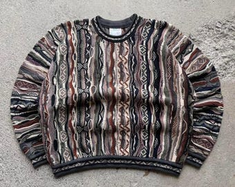 Vtg 90s Limnos Australia 100% Wool Multi Coloured 3D Textured Knit