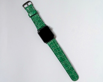 Green Alligator Apple Watch 7 Leather Band Green Gator Leather AW 6 Series Strap Stamped Crocodile Apple Watch 7 Band Apple Watch Strap