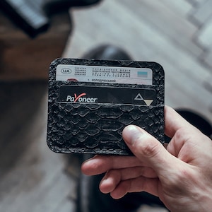 Black Python Leather Cardholder, Handmade Snakeskin Cardholder, Python Wallet