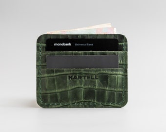 Portefeuille de carte de crédit crocodile vert, portefeuille en cuir véritable, portefeuille de carte de crédit en cuir crocodile estampillé, portefeuille mince, meilleur cadeau pour lui