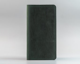 Dark Green Crazy Horse Long Wallet, Genuine Leather Wallet, Genuine Leather Wallet, Personalised Long Wallet