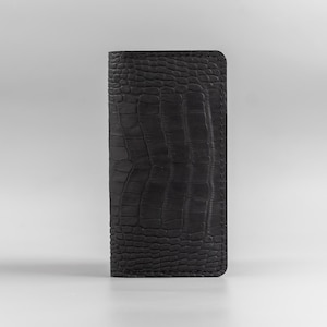 Black Crocodile Long Wallet, Crocodile-Embossed Leather, Stamped Crocodile Long Wallet, Genuine Leather Wallet, Personalised Long Wallet image 1