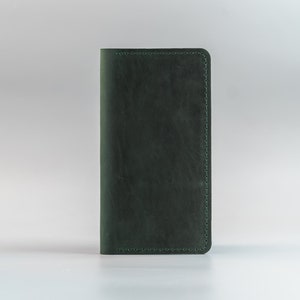 Cartera plegable de piel de caballo loco verde para mujer, billetera de piel auténtica, organizador de tarjetas, regalo de aniversario para él, idea de regalo de Navidad imagen 2