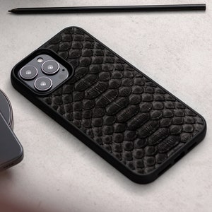 iPhone 16 Pro Max-hoesje slangenleer, echt leren telefoonhoes, telefoonhoesje slangenleer, cadeau beste vriend