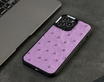 Purple Ostrich Leather iPhone 13 Pro Max Case, Leather Purple iPhone 14 Pro case, Luxury Ostrich Leather iPhone 12 Case, iPhone XR case