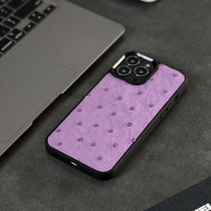 Etui na telefon ze skóry strusia premium, spersonalizowany prezent dla dziewczyny, luksusowe etui na iPhone'a, oryginalne skórzane etui na telefon
