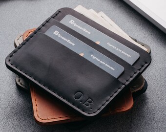 Tarjetero de piel personalizado. Tarjetero de piel con monograma. Tarjetero hecho a mano.