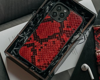 Red Python Leather iPhone 12 Pro Max Case Red Python Skin Exotic Leather iPhone 13 Case Python Leather Case for iPhone 12 Pro