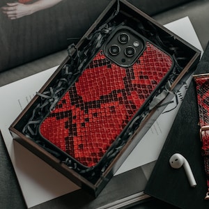 Rote Python-Ledertasche für iPhone 12 Pro Max rote Python-Haut Exotisches Leder-iPhone 13 Hülle Python-Ledertasche für iPhone 12 Pro