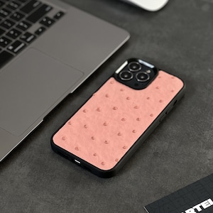 Peach Color Ostrich Leather iPhone 13 Pro Case Leather Pink iPhone 13 Pro Case Ostrich Leather Phone Case Ostrich Case iPhone 13 Pro Exotic