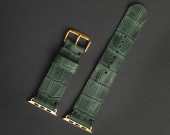Dark Green Apple Watch 7 Leather Band Green Crocodile Embossed | Etsy