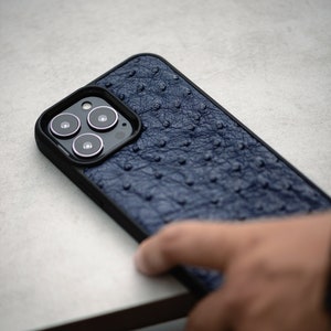 Custodia in pelle di struzzo blu per iPhone 13 Pro Max Custodia in pelle di struzzo per iPhone 13 Custodia in pelle esotica per 11 Pro Custodia in pelle di struzzo per telefono