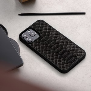 Black Python Leather Case 13 Pro Max Snakeskin Case iPhone 13 Pro Exotic Leather Black iPhone 12 Pro Max Case Leather iPhone 13 Pro case