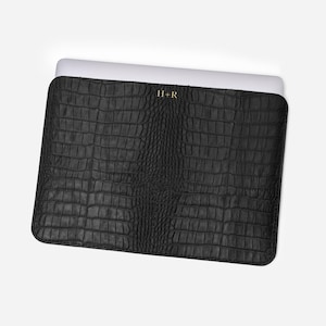 Black crocodile embossing MacBook cover, personalized MacBook air case, leather computer case, back to school gift, gift for husband