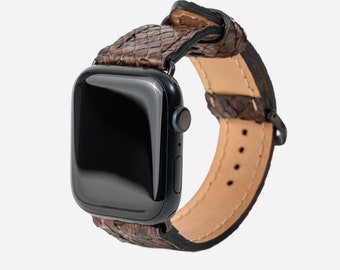Bruine leren python-band, Apple Watch 6-band bruine kleur, aangepaste python leren horlogeband, vaderdagcadeau, Apple Watch-band heren