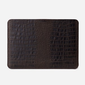 Custom dark brown laptop case, crocodile embossed leather computer case, MacBook air 12 13 14 15 16 case, personalized MacBook pro case