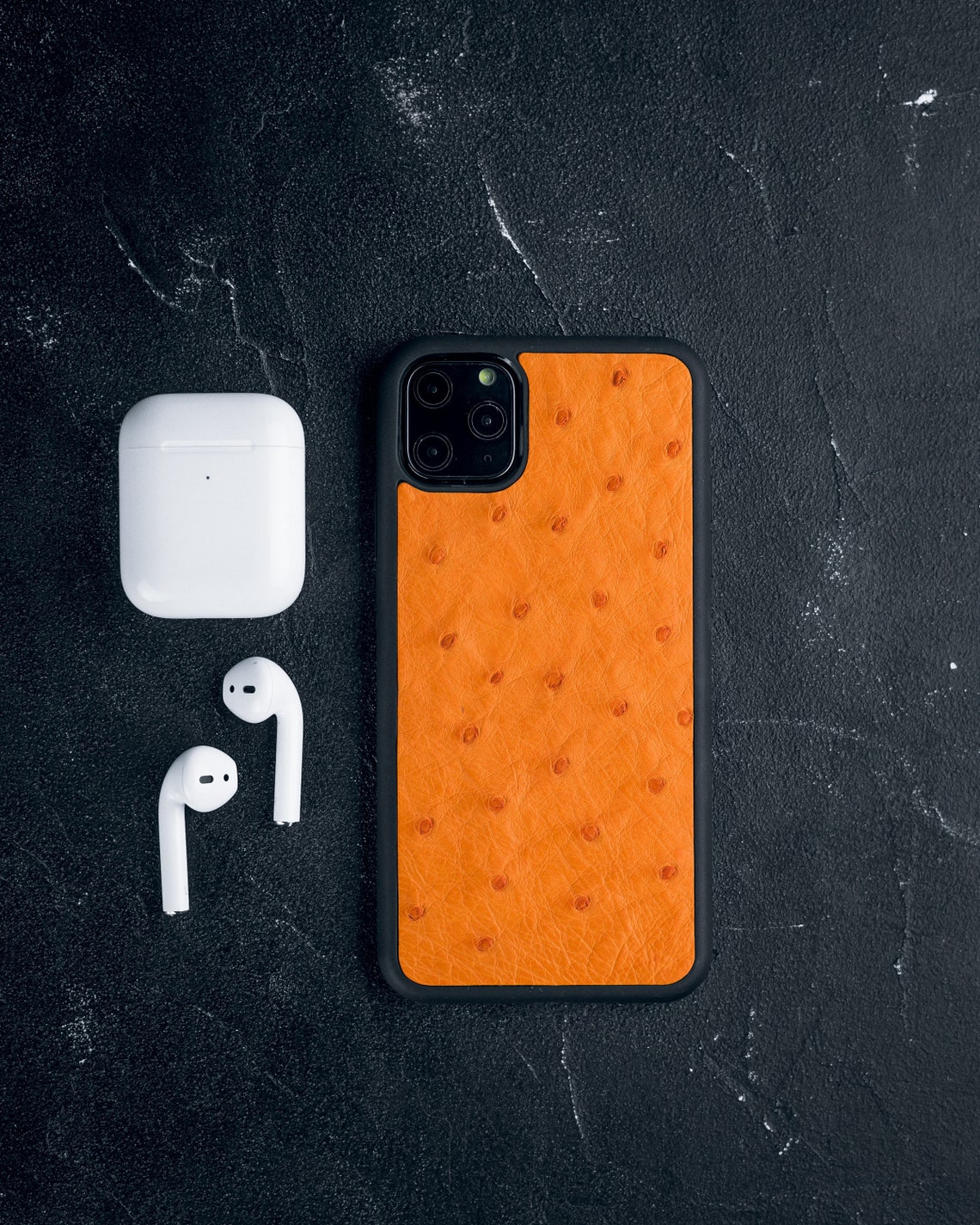 Orange Ostrich Leather Iphone 11 Case Iphone 11 Pro Max Etsy