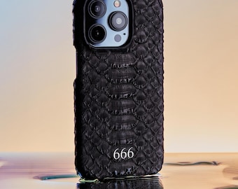 Black leather iphone case, personalized snake skin phone case, custom initial iphone cover