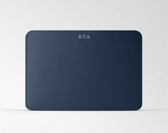 ディープブルーのカーフスキン製MacBook Pro 14ケース、カスタムラップトップケース、男性用パーソナライズラップトップバッグ、刻印入りMacBook Air 15ケース、コンピューターケース