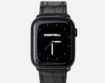 ブラックアリゲーター Apple Watch 7 レザーバンド ブラックアリゲーターレザー AW 6 シリーズストラップ 刻印入りクロコダイル Apple Watch 7 バンド Apple Watch ストラップ