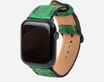 Green Leather Band for Apple Watch Band 38mm 40mm 41mm 42mm 44mm 45mm, Leather Watch Strap, Custom Apple watch band men