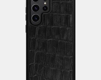 Funda Piel Grabada Cocodrilo Negra Gris Samsung S23 Plus Patrón Cocodrilo Estampado Piel Vacuno Funda Samsung S23 Ultra Marrón Piel S22