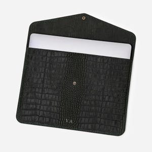 Schwarze Krokodil geprägte MacBook Hülle, Leder Laptop Tasche, MacBook Air 12 13 14 15 16 Tasche, personalisierte MacBook Tasche, Ehemann Geschenk Bild 10