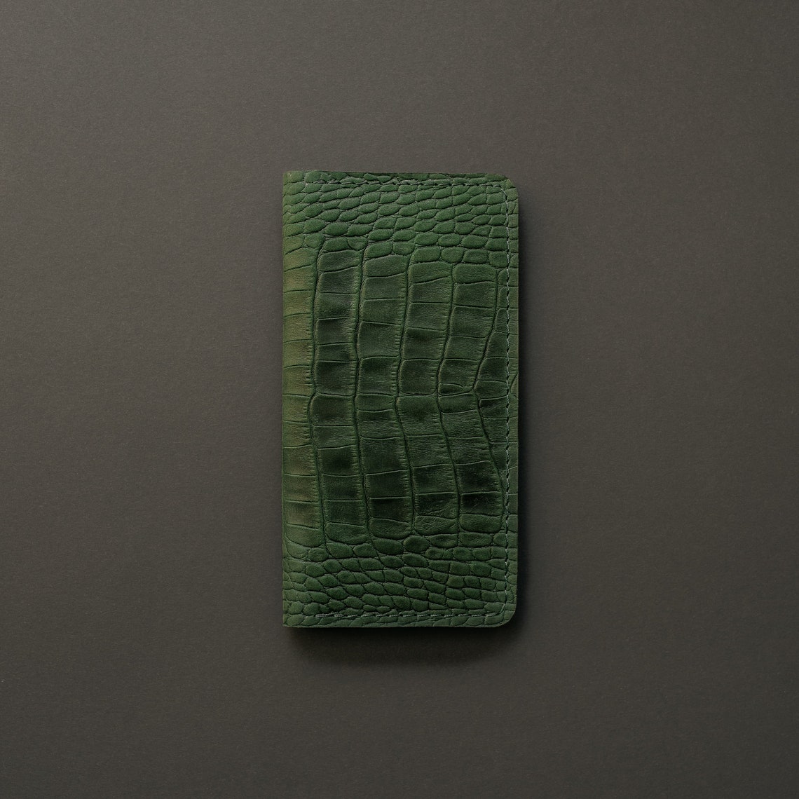 Dark Green Crocodile Long Wallet CrocodileEmbossed Leather Etsy