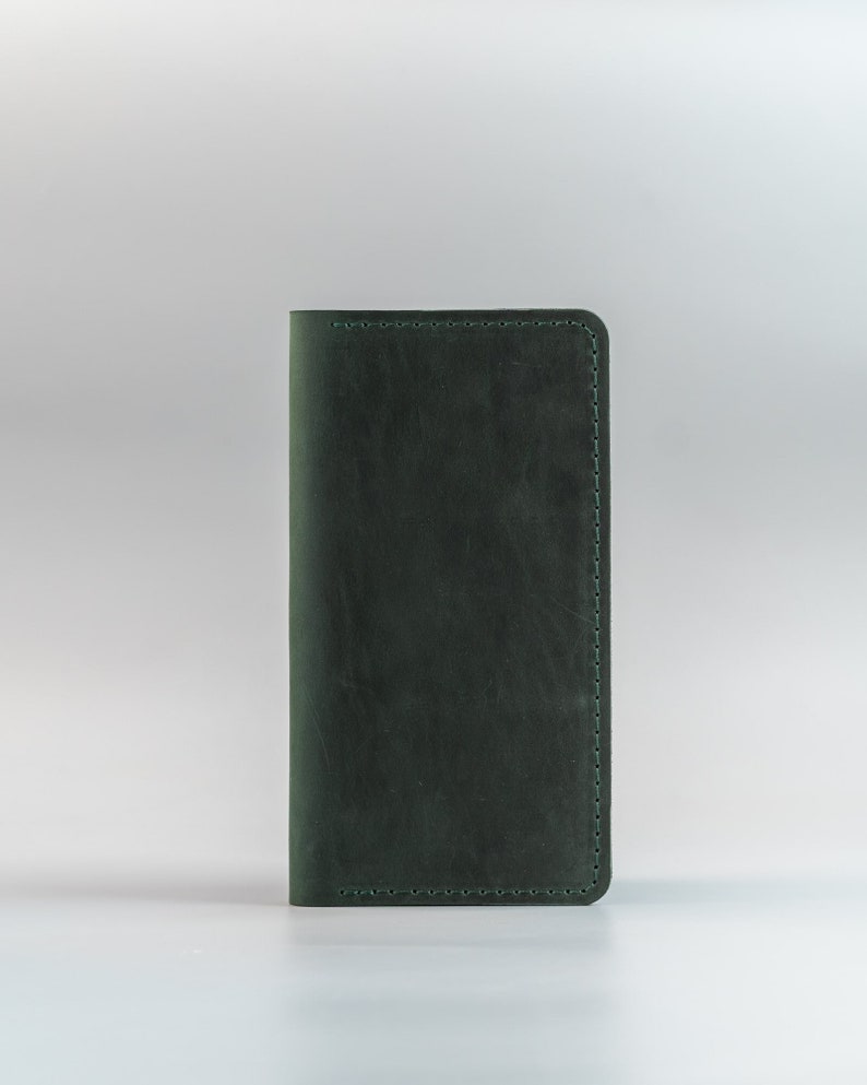 Cartera plegable de piel de caballo loco verde para mujer, billetera de piel auténtica, organizador de tarjetas, regalo de aniversario para él, idea de regalo de Navidad imagen 2
