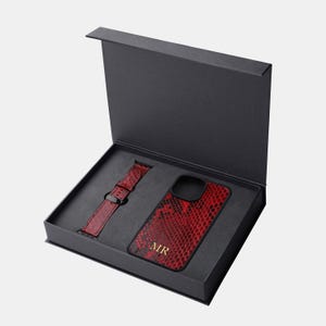 Python leather set iPhone case and apple watch  bracelet, snake phone case, best men gift, aesthetic 16 pro iPhone case, personalized gift