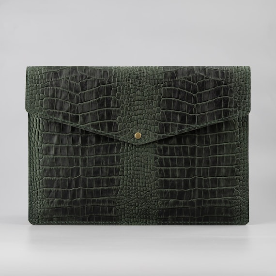 Green MacBook Pro 14 Leather Case, Crocodile-embossed Leather