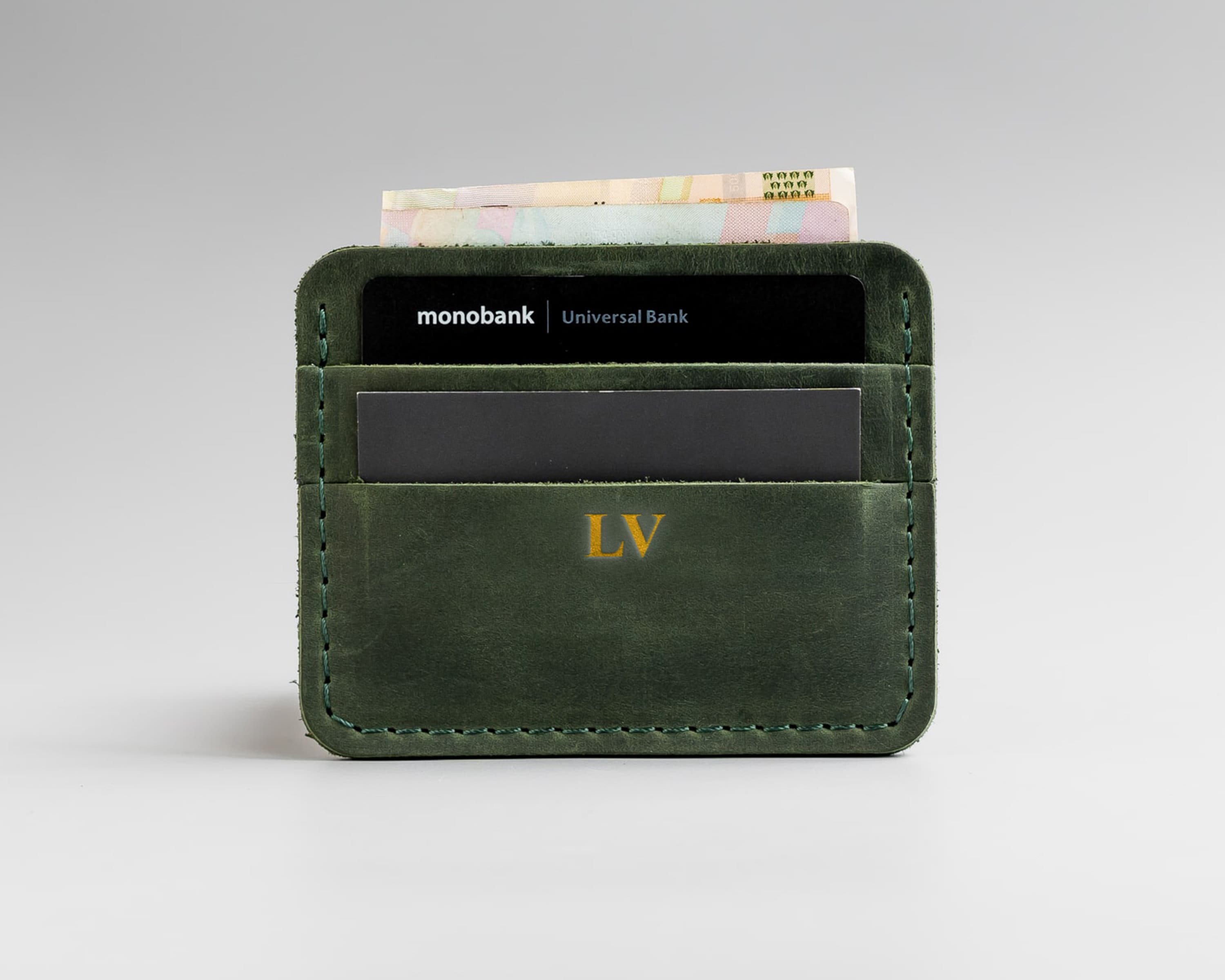 Green Leather Cardholder, Green Credit Card Holder, Small Card