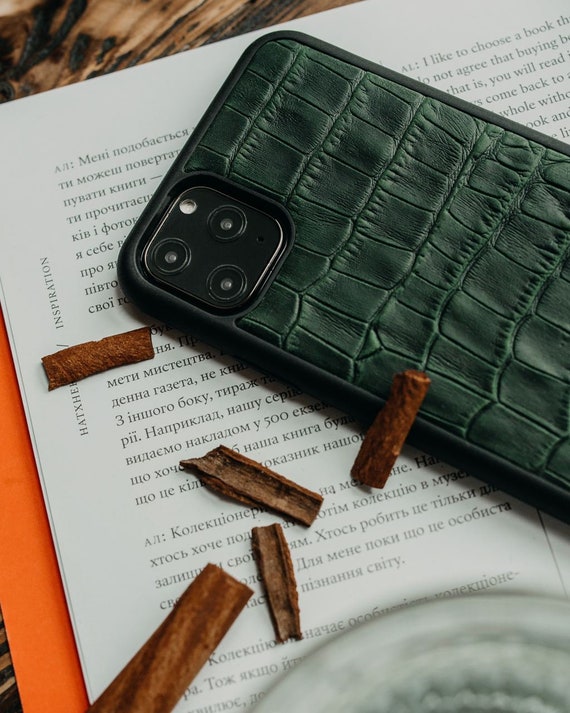 Dark Green iPhone 11 Case Crocodile Embossed Leather Case for Etsy
