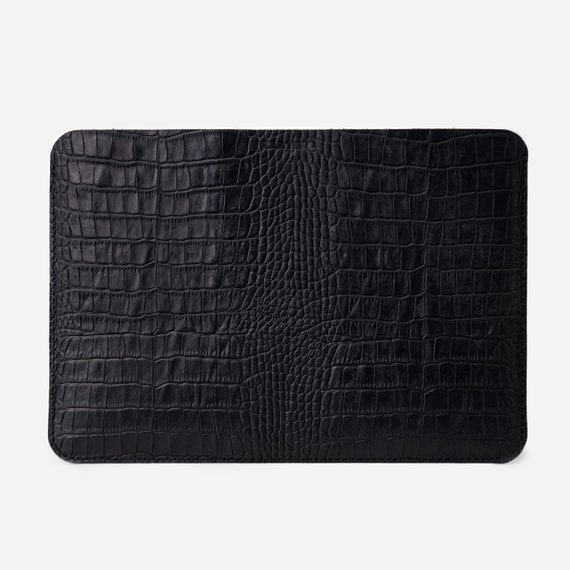 Black crocodile embossed MacBook cover, leather laptop sleeve, MacBook air 12 13 14 15 16 sleeve, personalized MacBook case, husband gift