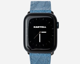 Apple Watch 7 Blue Ostrich Without Follicles Leather Band Ostrich Without Follicles Leather AW Strap Apple Watch 6 Band Leather Strap