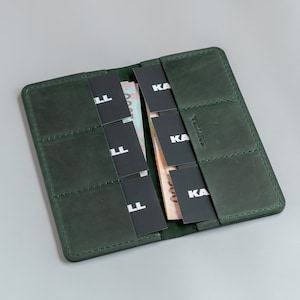 Cartera plegable de piel de caballo loco verde para mujer, billetera de piel auténtica, organizador de tarjetas, regalo de aniversario para él, idea de regalo de Navidad imagen 3