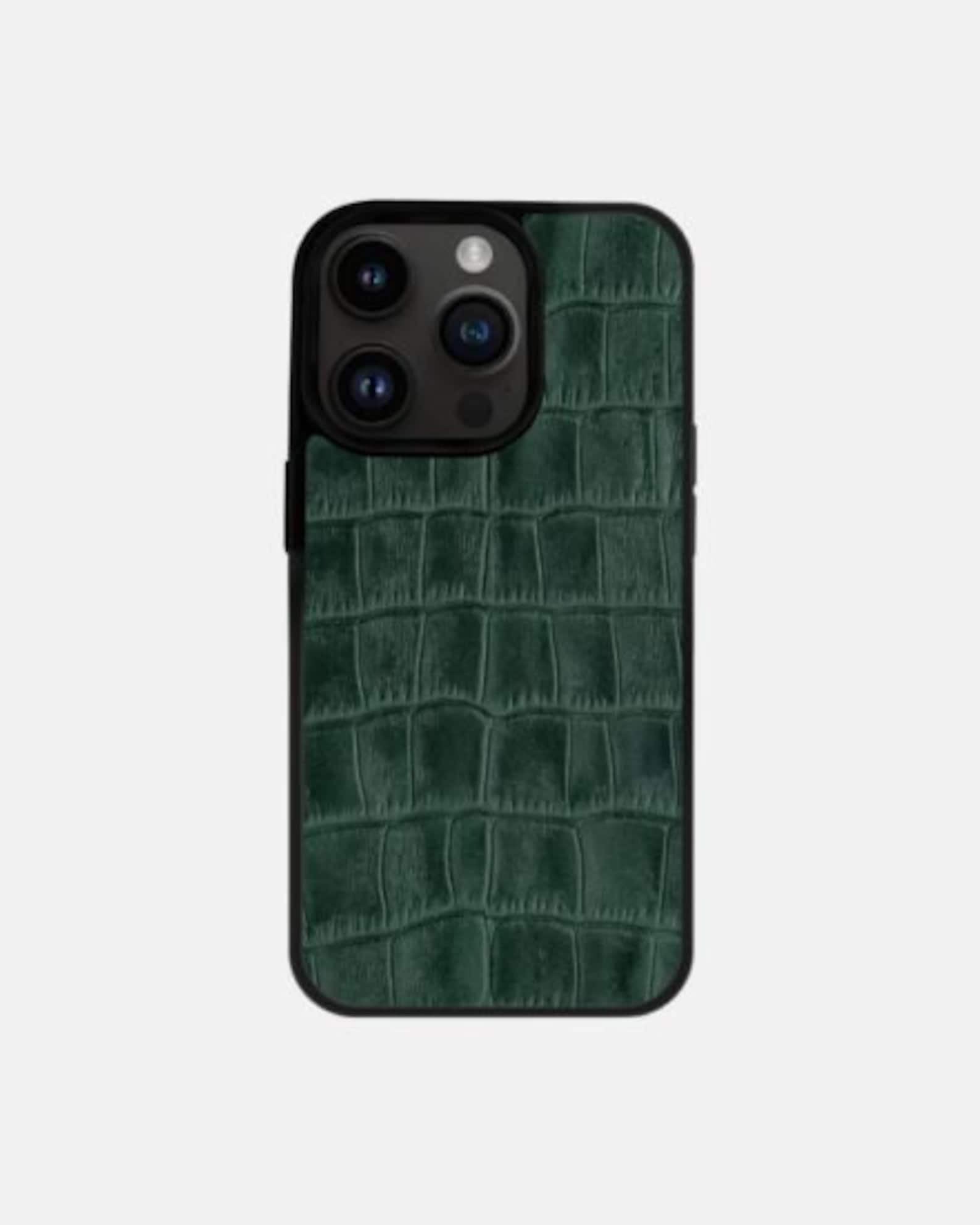 Dark Green Iphone 12 Pro Max Case Crocodile Embossed Leather Etsy 